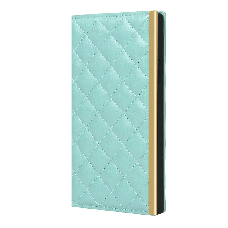 Grid Texture Leather Phone Case Crossbody Bag Built-in Makeup Mirror Phone Case with Shoulder Strap for iPhone 11 - Cyan