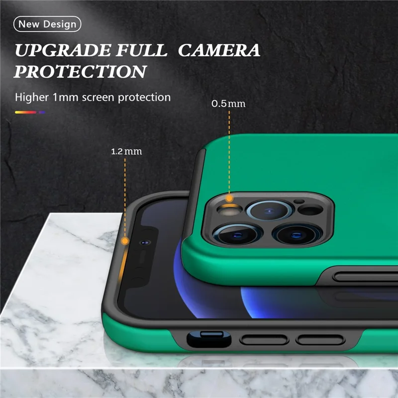 Soft Flexible TPU + Hard PC Back Shell Shockproof Cover with Ring Car Mount Kickstand for iPhone 13 6.1 inch - Blackish Green