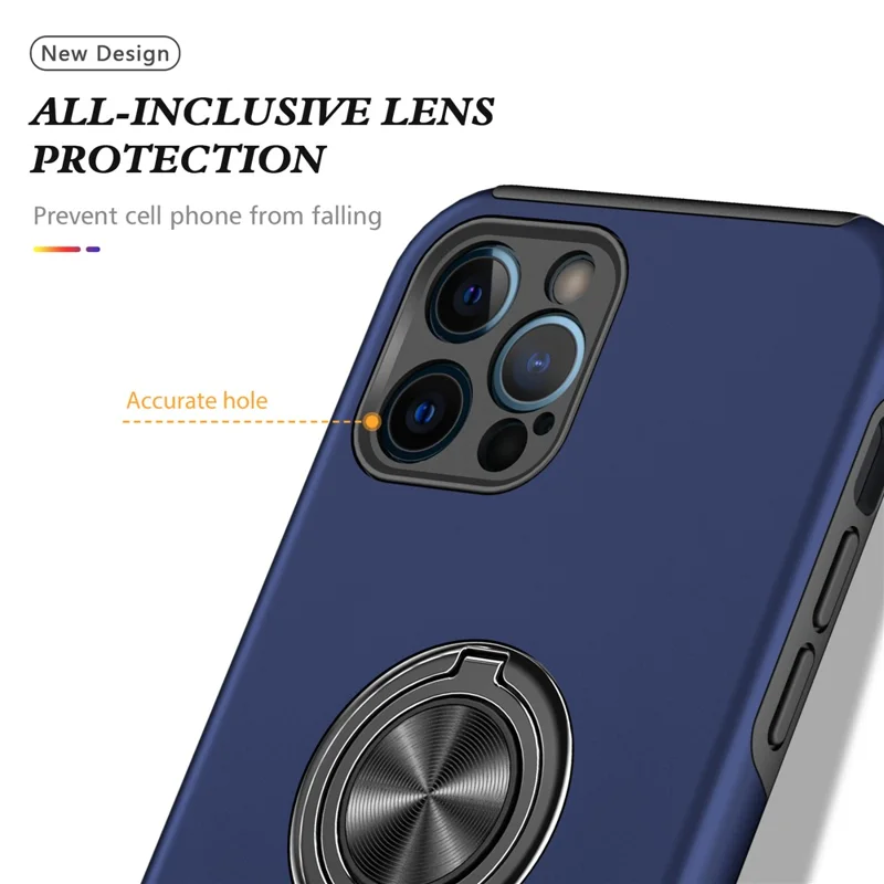 Soft Flexible TPU + Hard PC Back Shell Shockproof Cover with Ring Car Mount Kickstand for iPhone 13 6.1 inch - Blue