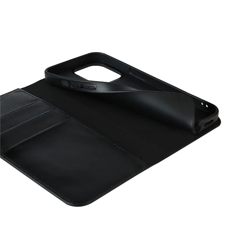 Locura de caballo Textura Cuero Genuino Folio Flip Billetera Cubierta con Soporte para iPhone 13 Pro 6.1 pulgadas -Negro