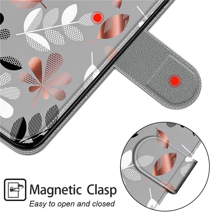 Muster-Druck-Design-Schutzschutz-Anti-Collision-Leder-Stand-Cover-Telefonkasten Mit Praktisches Riemen Für IPhone 11 6,1 Zoll - Graue Blumen