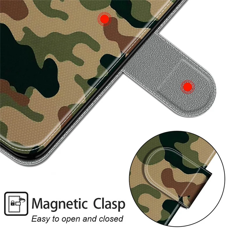 Stylish Pattern Printing Design Anti-Collision Leather Stand Cover Phone Case with Handy Strap for iPhone 12/12 Pro 6.1 inch - Camouflage