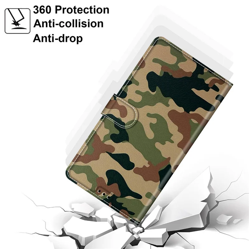 Stylish Pattern Printing Design Anti-Collision Leather Stand Cover Phone Case with Handy Strap for iPhone 12/12 Pro 6.1 inch - Camouflage