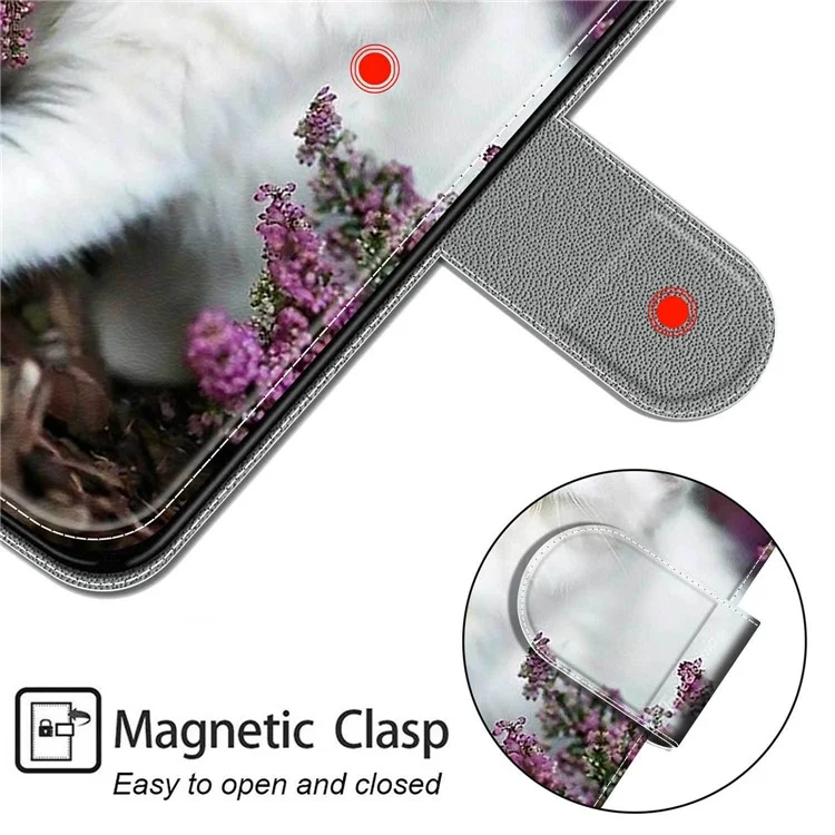 Pattern Printing All-Round Protection Shockproof Leather Cover Phone Stand Case with Wrist Strap for iPhone 11 6.1 inch - White Cat