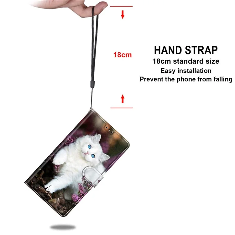 Pattern Printing All-Round Protection Shockproof Leather Cover Phone Stand Case with Wrist Strap for iPhone 11 6.1 inch - White Cat