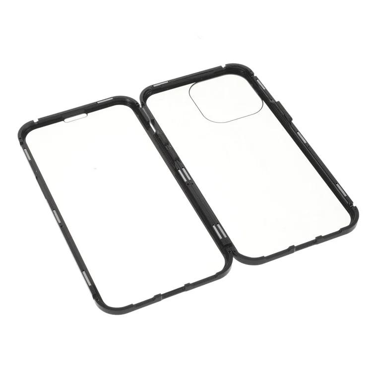 Ultra Klares Doppelseitiges Gehärtetes Glas + Metallrahmen Magnetische Installation Telefon Fall Shell Für IPhone 13 Pro 6,1 Zoll - Schwarz