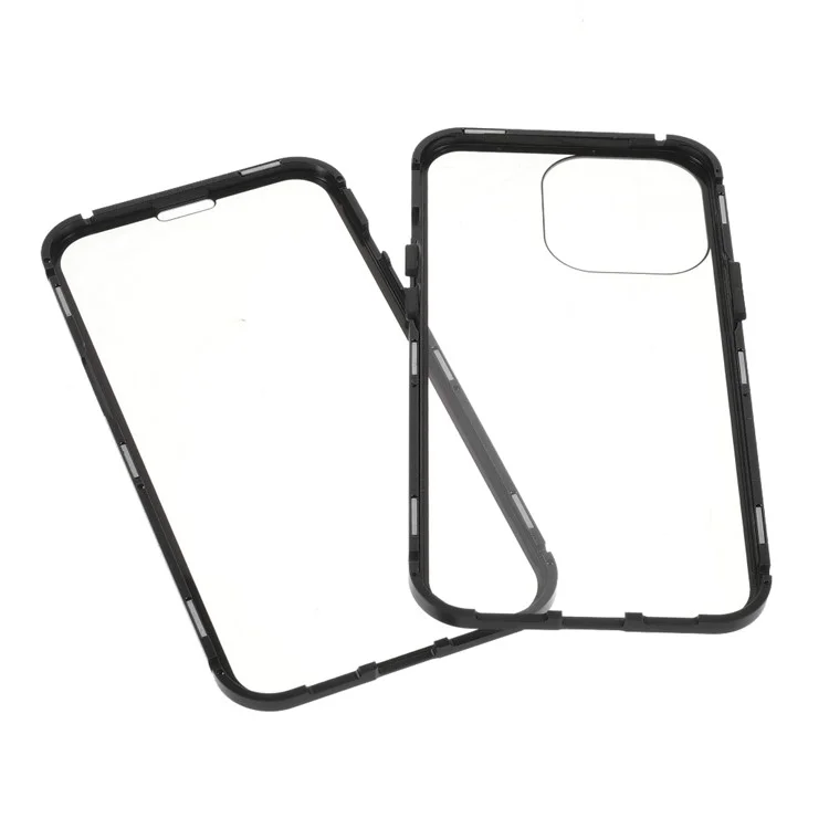 Ultra Klares Doppelseitiges Gehärtetes Glas + Metallrahmen Magnetische Installation Telefon Fall Shell Für IPhone 13 Pro 6,1 Zoll - Schwarz