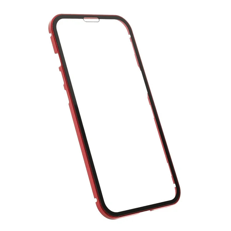 Capa de Proteção Antisui de Cobertura Total com Estrutura de Metal + Vidro Temperado Magnético de Dupla Face para iPhone 13 6.1 polegadas - Vermelho