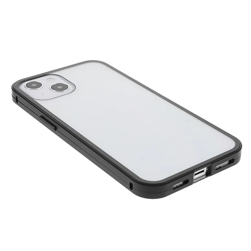 For iPhone 13 Full Body Case Magnetic Tempered Glass Double-Sided Phone Case - Black