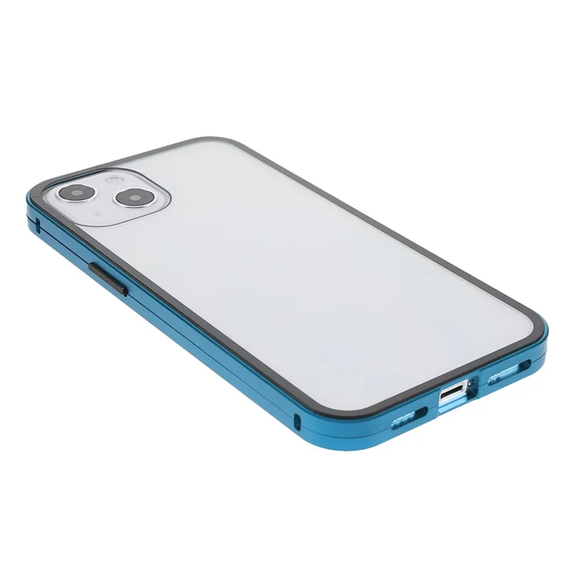 For iPhone 13 Full Body Case Magnetic Tempered Glass Double-Sided Phone Case - Blue