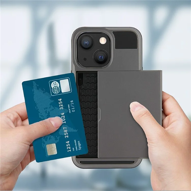 Дизайн Slide Card Holder Гибридный чехол из TPU + PC для iPhone 13 mini 5.4 дюйма - Зеленый