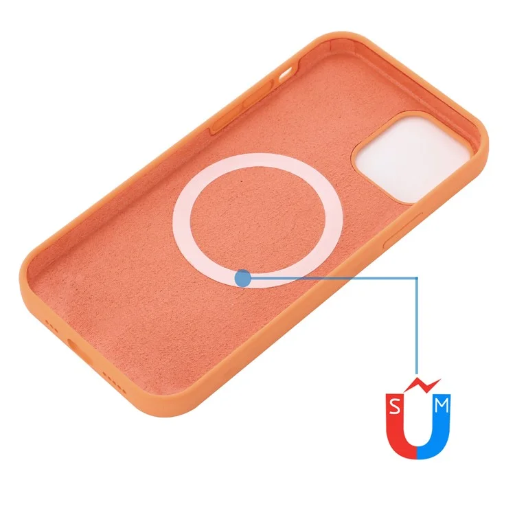 Magnetic Absorption Soft Liquid Silicone Case Compatible with MagSafe Charging Phone Cover for iPhone 13 Pro 6.1 inch - Orange