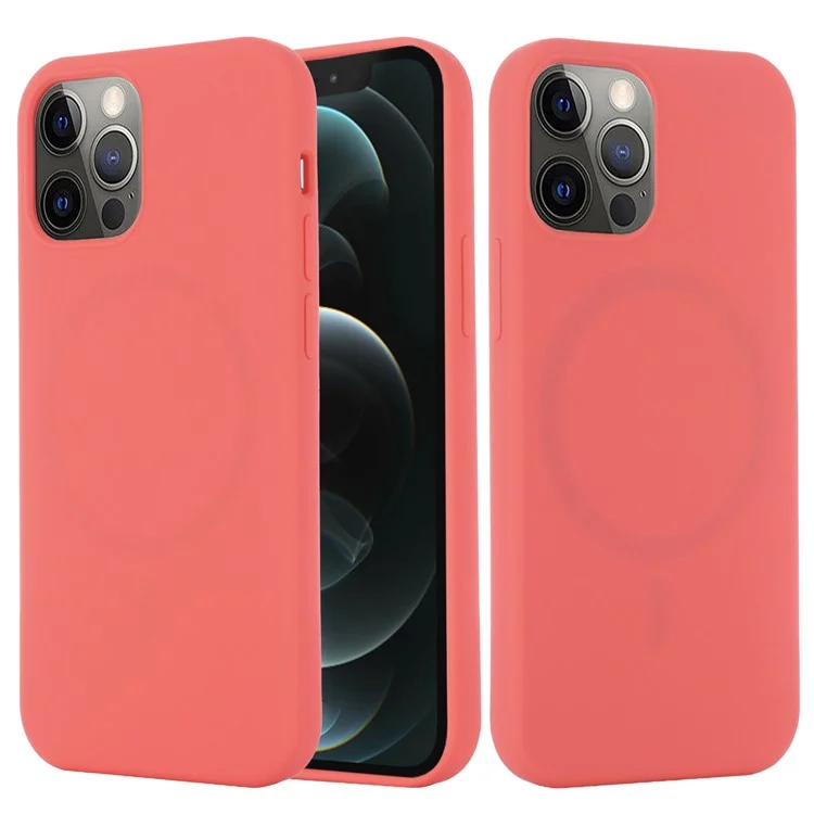 Coque en silicone liquide souple et magnétique compatible avec la charge MagSafe pour iPhone 13 Pro 6.1 pouces - Rose chaud