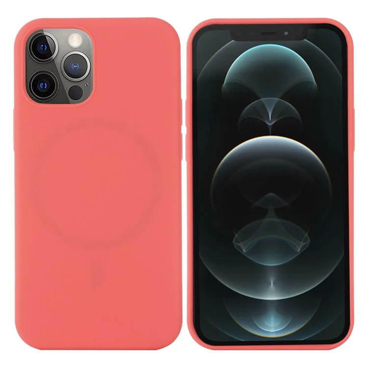 Coque en silicone liquide souple et magnétique compatible avec la charge MagSafe pour iPhone 13 Pro 6.1 pouces - Rose chaud