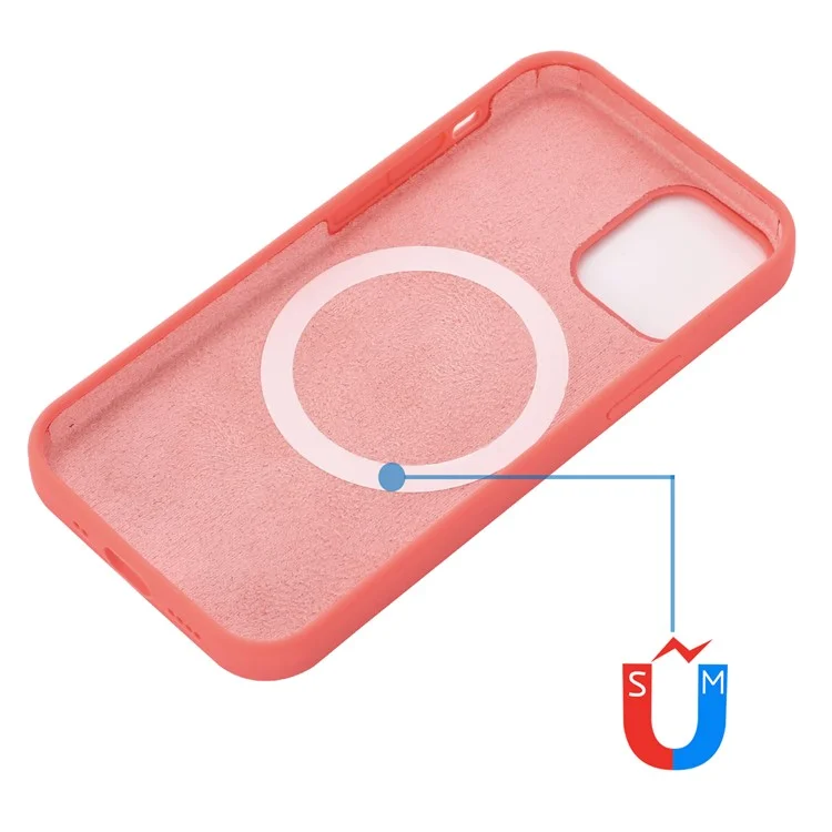 Coque en silicone liquide souple et magnétique compatible avec la charge MagSafe pour iPhone 13 Pro 6.1 pouces - Rose chaud