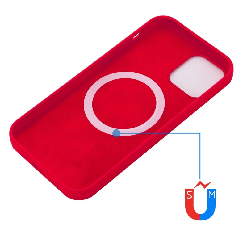 Magnetic Absorption Soft Liquid Silicone Case Compatible with MagSafe Charging Phone Cover for iPhone 13 Pro 6.1 inch - Red