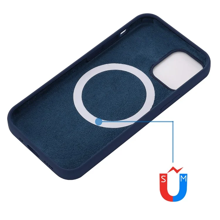 Magnetic Absorption Soft Liquid Silicone Case Compatible with MagSafe Charging Phone Cover for iPhone 13 Pro 6.1 inch - Dark Blue