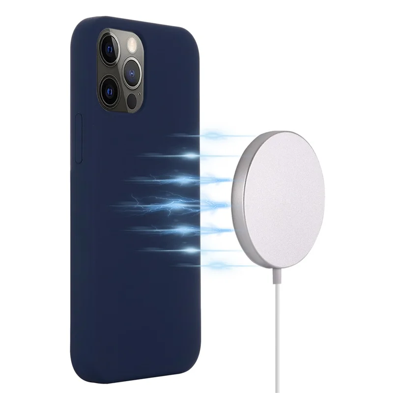 Compatible with MagSafe Liquid Silicone Magnetic Absorption Phone Shell Cellphone Protection Case for iPhone 13 Pro Max 6.7 inch - Dark Blue