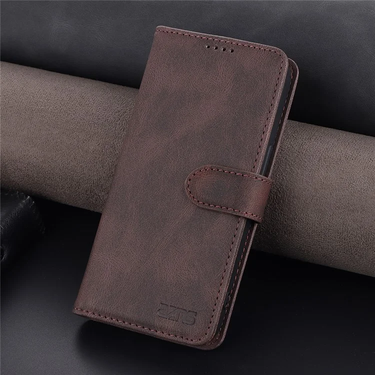 AZNS Full Protection Anti-Drop Anti-Scratch Wallet Design Phone Case with Stand for iPhone 13 Pro Max 6.7 inch - Marrón