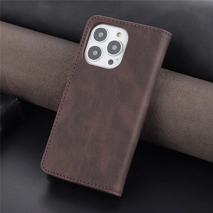 AZNS Full Protection Anti-Drop Anti-Scratch Wallet Design Phone Case with Stand for iPhone 13 Pro Max 6.7 inch - Marrón