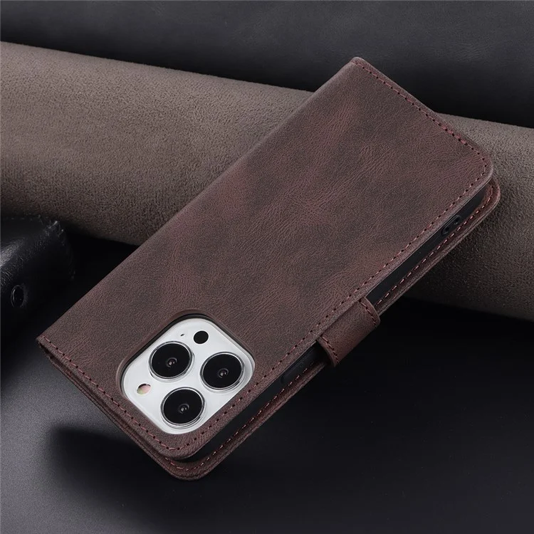 AZNS Full Protection Anti-Drop Anti-Scratch Wallet Design Phone Case with Stand for iPhone 13 Pro Max 6.7 inch - Marrón