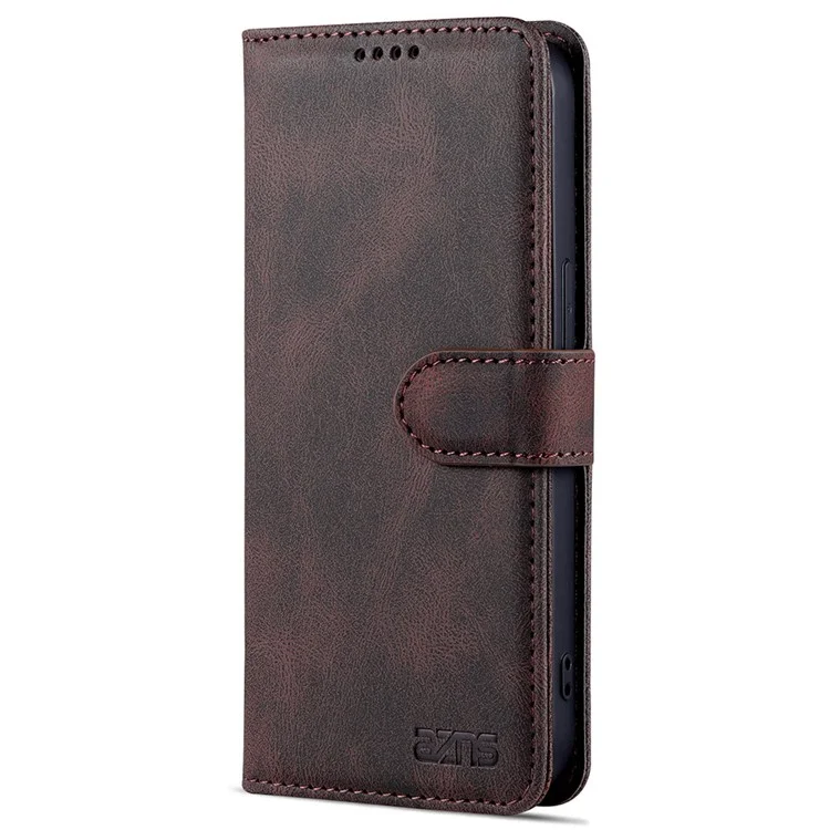 AZNS Full Protection Anti-Drop Anti-Scratch Wallet Design Phone Case with Stand for iPhone 13 Pro Max 6.7 inch - Marrón