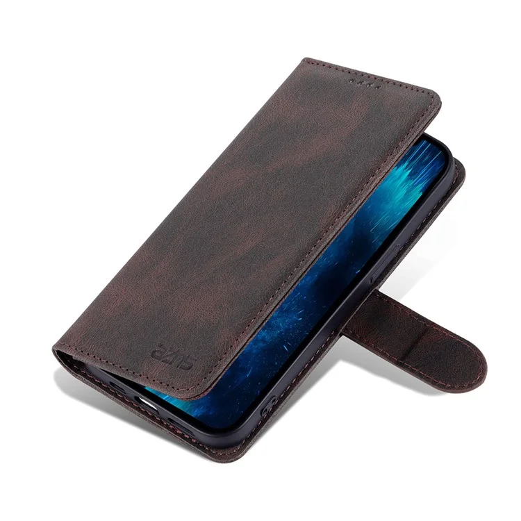 AZNS Full Protection Anti-Drop Anti-Scratch Wallet Design Phone Case with Stand for iPhone 13 Pro Max 6.7 inch - Marrón