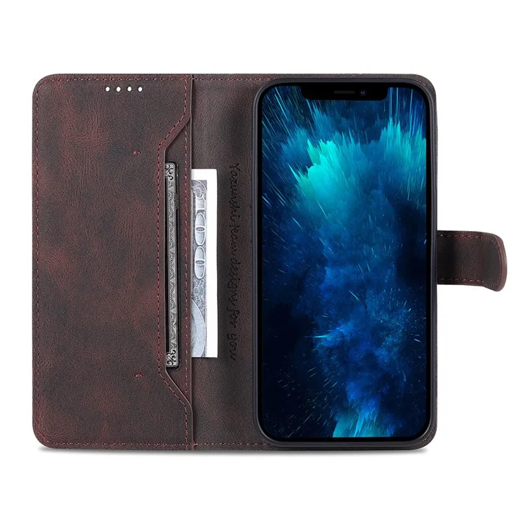 AZNS Full Protection Anti-Drop Anti-Scratch Wallet Design Phone Case with Stand for iPhone 13 Pro Max 6.7 inch - Marrón
