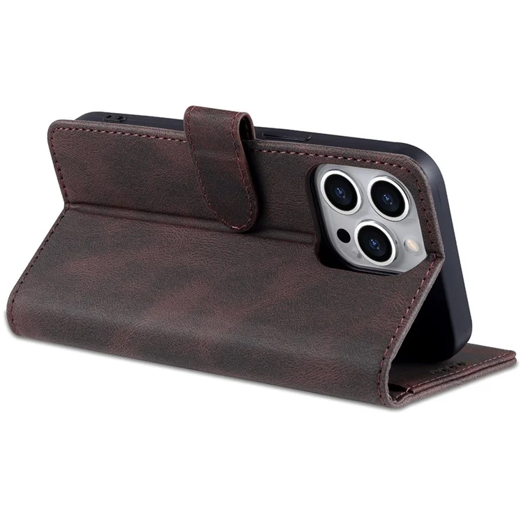 AZNS Full Protection Anti-Drop Anti-Scratch Wallet Design Phone Case with Stand for iPhone 13 Pro Max 6.7 inch - Marrón