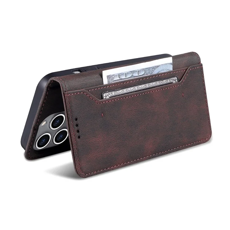 AZNS Full Protection Anti-Drop Anti-Scratch Wallet Design Phone Case with Stand for iPhone 13 Pro Max 6.7 inch - Marrón
