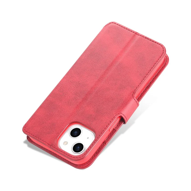 AZNS Magnetic Clasp Anti-Fall Wallet Design Protective Leather Phone Cover Stand Case for iPhone 13 6.1 inch - Red