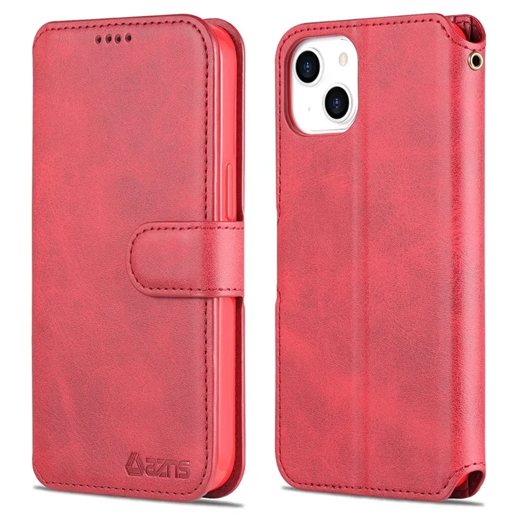 AZNS Магнитный застежка-бумажник Дизайн Stand Anti-Scratch Lightweight Leather Phone Cover Case для iPhone 13 mini 5.4 дюйма - Красный