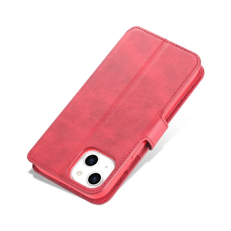 AZNS Магнитный застежка-бумажник Дизайн Stand Anti-Scratch Lightweight Leather Phone Cover Case для iPhone 13 mini 5.4 дюйма - Красный