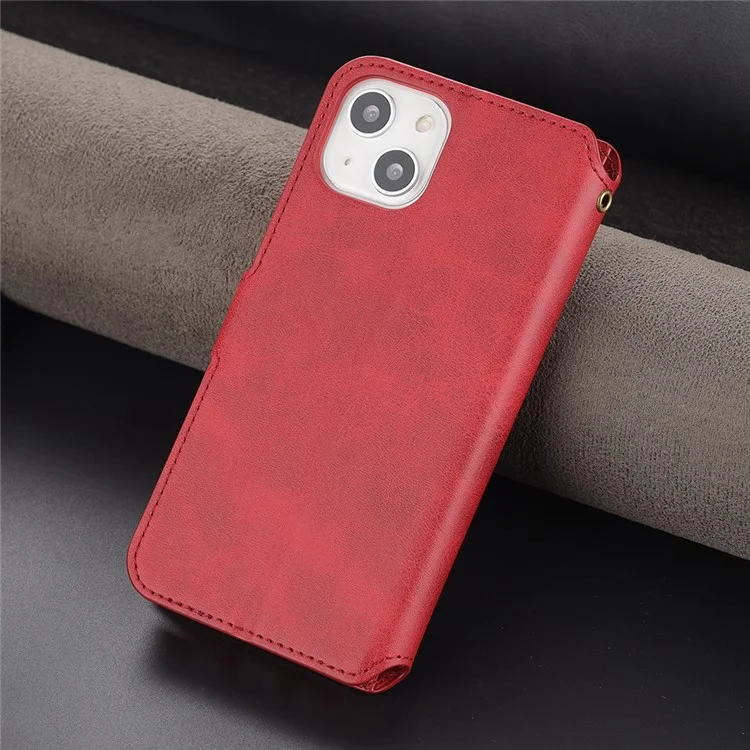 AZNS Магнитный застежка-бумажник Дизайн Stand Anti-Scratch Lightweight Leather Phone Cover Case для iPhone 13 mini 5.4 дюйма - Красный