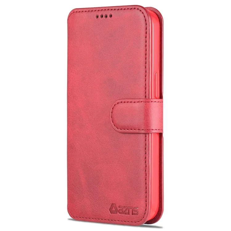 AZNS Магнитный застежка-бумажник Дизайн Stand Anti-Scratch Lightweight Leather Phone Cover Case для iPhone 13 mini 5.4 дюйма - Красный
