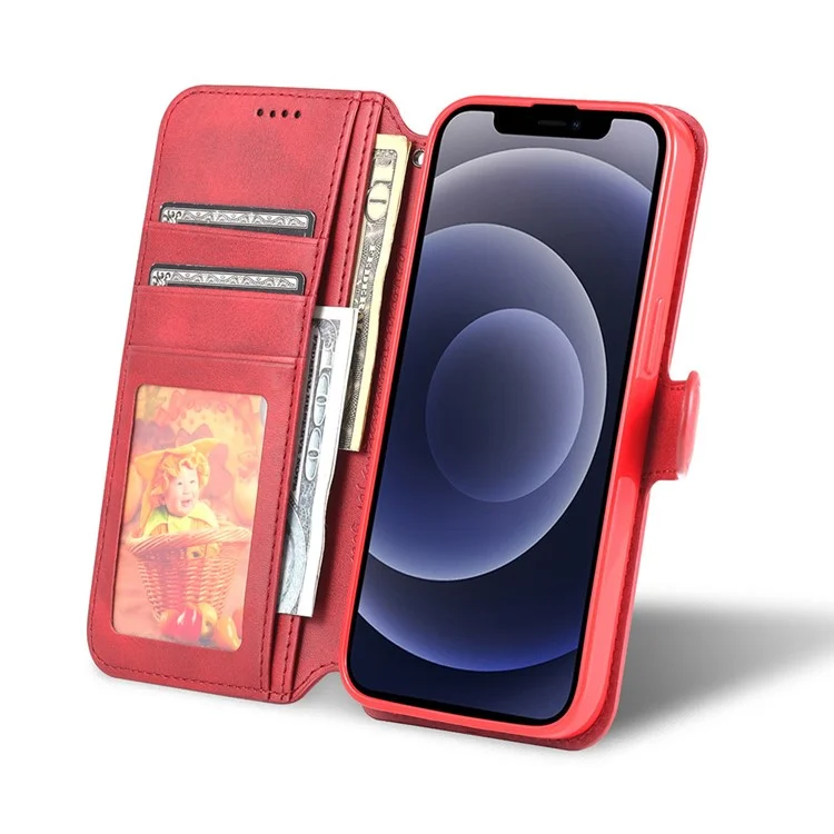 AZNS Магнитный застежка-бумажник Дизайн Stand Anti-Scratch Lightweight Leather Phone Cover Case для iPhone 13 mini 5.4 дюйма - Красный