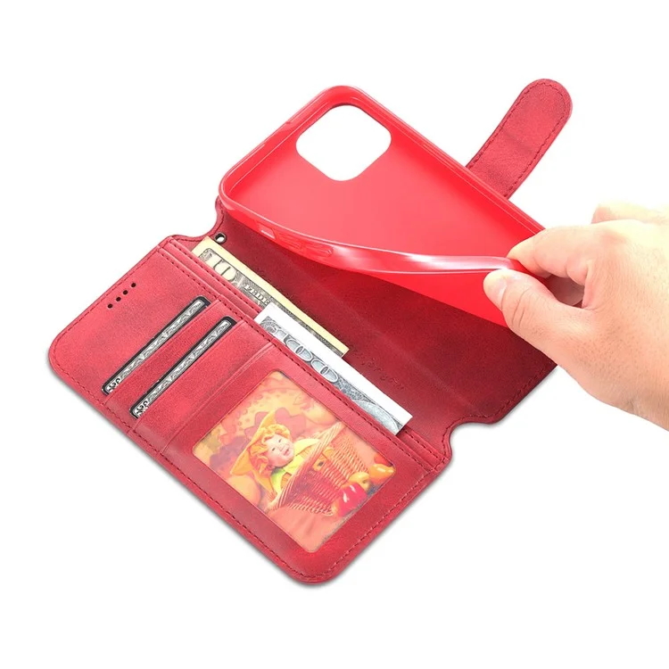 AZNS Магнитный застежка-бумажник Дизайн Stand Anti-Scratch Lightweight Leather Phone Cover Case для iPhone 13 mini 5.4 дюйма - Красный