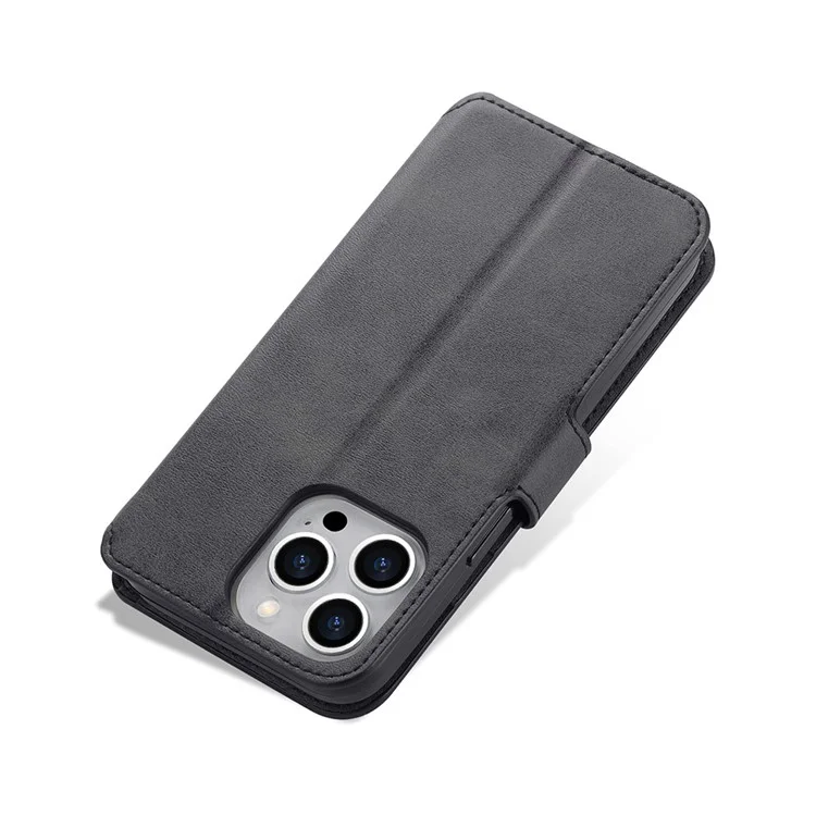 AZNS Wallet Stand Design Anti-Fall Magnetic Clasp Lightweight Leather Phone Cover Case для iPhone 13 Pro Max 6.7 дюймов - Черный
