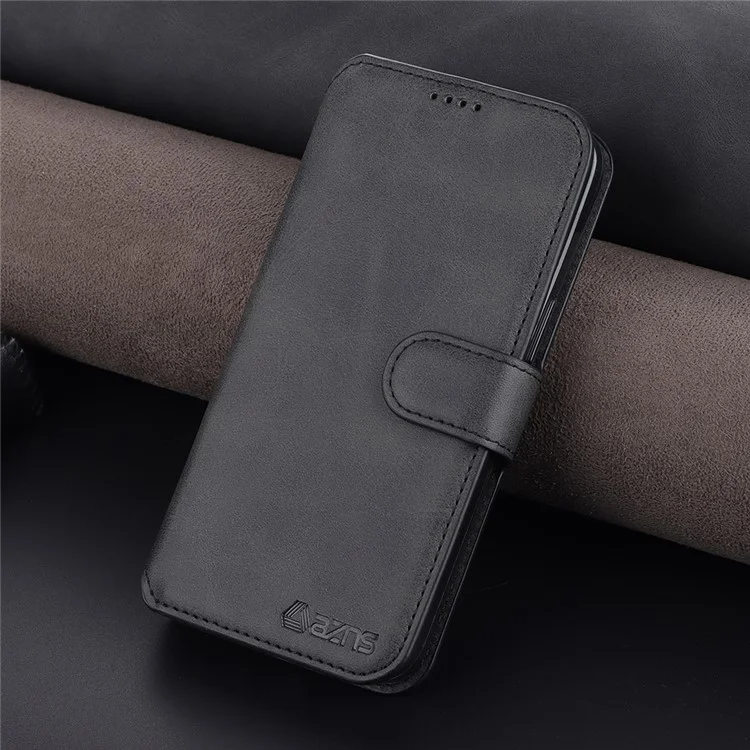 AZNS Wallet Stand Design Anti-Fall Magnetic Clasp Lightweight Leather Phone Cover Case для iPhone 13 Pro Max 6.7 дюймов - Черный