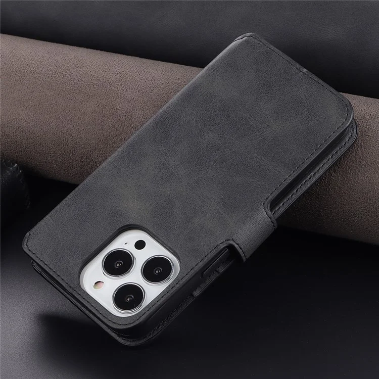 AZNS Wallet Stand Design Anti-Fall Magnetic Clasp Lightweight Leather Phone Cover Case для iPhone 13 Pro Max 6.7 дюймов - Черный