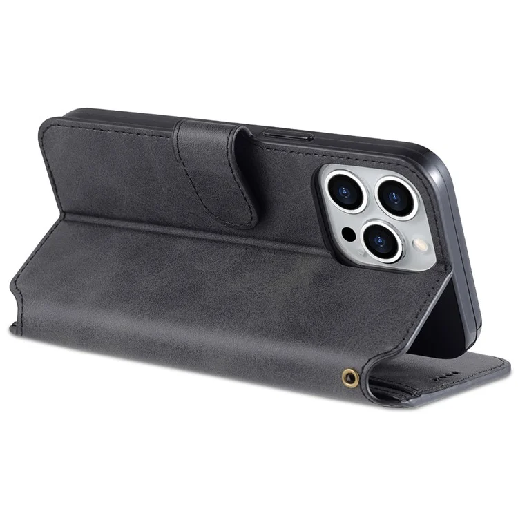 AZNS Wallet Stand Design Anti-Fall Magnetic Clasp Lightweight Leather Phone Cover Case для iPhone 13 Pro Max 6.7 дюймов - Черный