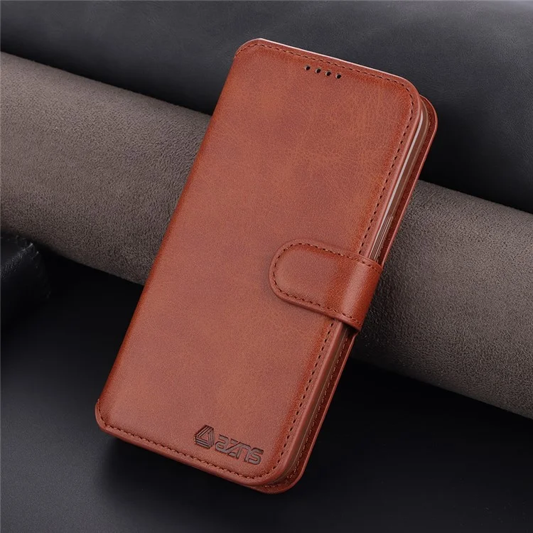AZNS Wallet Design Magnetic Closure Anti-Fall Shockproof Leather Phone Cover Stand Case for iPhone 13 Pro 6.1 inch - Brown