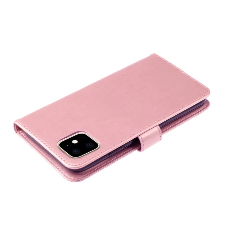 Estojo de Proteção para iPhone 13 Pro 6.1 polegadas com Suporte, Decoração de Coruja com Strass e Couro PU - Rose Gold