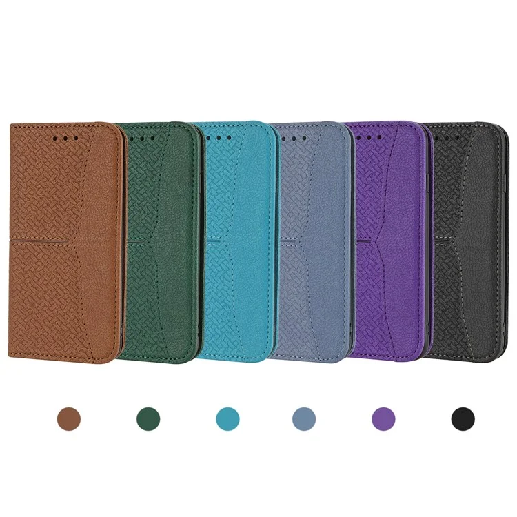 Auto-Absorbed Stylish Anti-Scratch Woven Texture Splicing Wallet Stand Design Leather Case with Handy Strap for iPhone 13 mini 5.4 inch - Schwarz