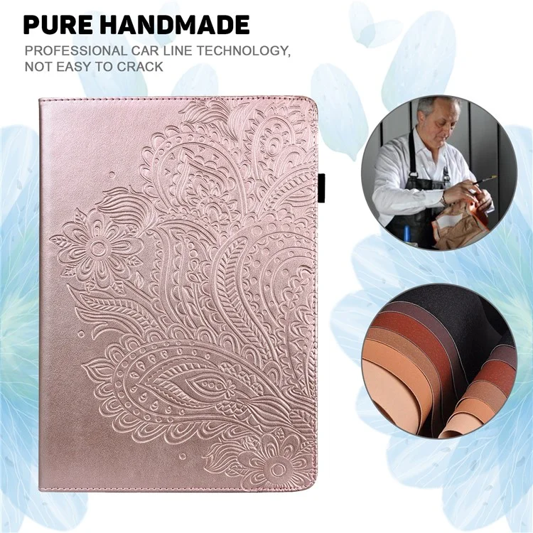 Imprinted Flower Stylish Full Protection Auto Wake and Sleep Stand Design Leather Tablet Cover Case with Card Slots for Apple iPad mini (2024) / mini (2021) - Rose Gold