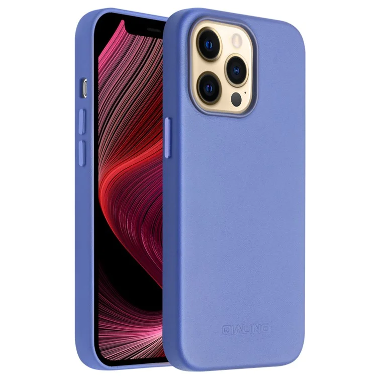 Qialino Pour Iphone 13 Pro 6.1 Pouces Coue de Vache en Cuir en Cuir Couverture de Téléphone Magnétique Pour Chargement Magsafe - Bleu