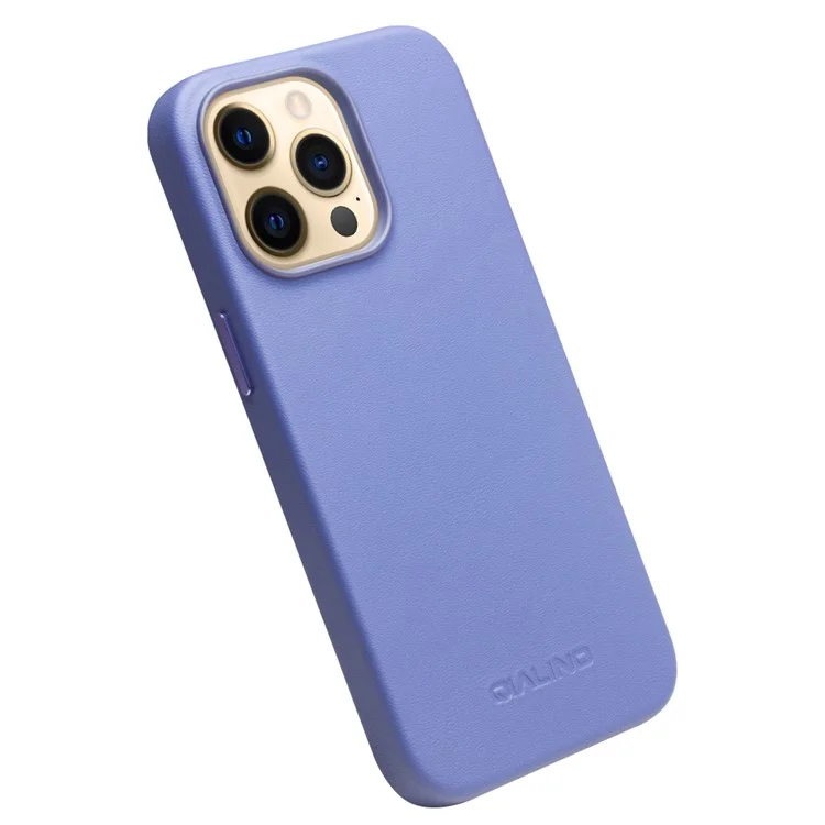 Qialino Pour Iphone 13 Pro 6.1 Pouces Coue de Vache en Cuir en Cuir Couverture de Téléphone Magnétique Pour Chargement Magsafe - Bleu
