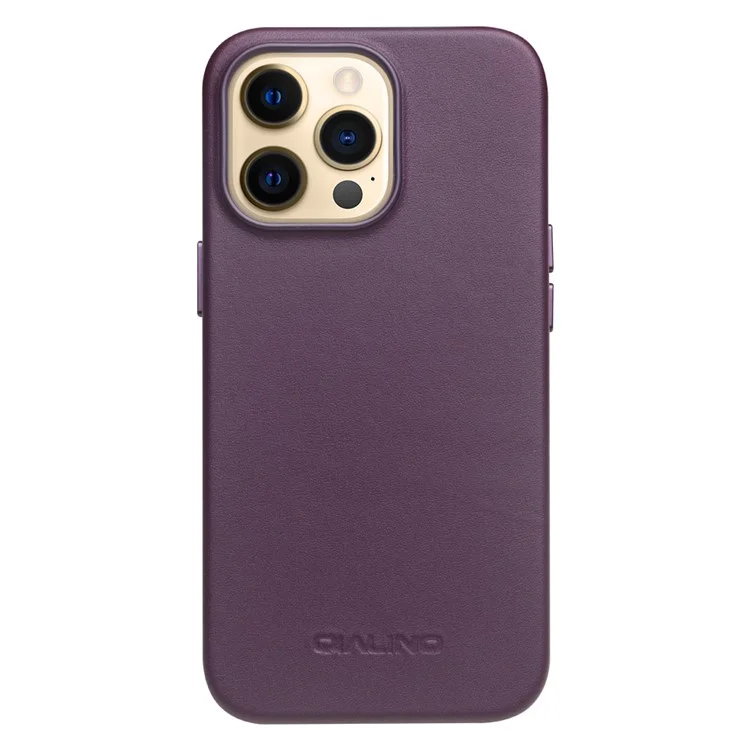 Qialino Pour Iphone 13 Pro 6.1 Pouces Coue de Vache en Cuir en Cuir Couverture de Téléphone Magnétique Pour Chargement Magsafe - Violet