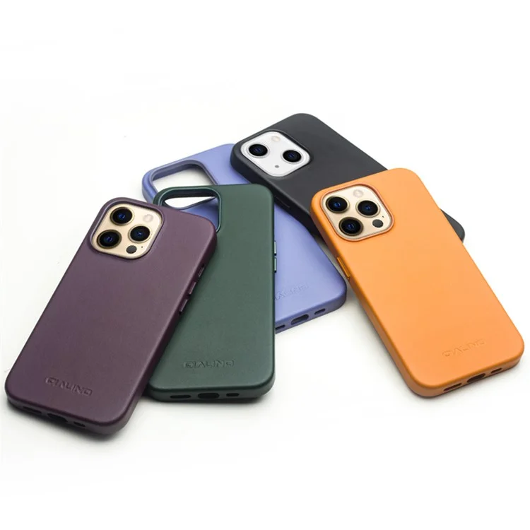 Qialino Pour Iphone 13 Pro 6.1 Pouces Coue de Vache en Cuir en Cuir Couverture de Téléphone Magnétique Pour Chargement Magsafe - Violet