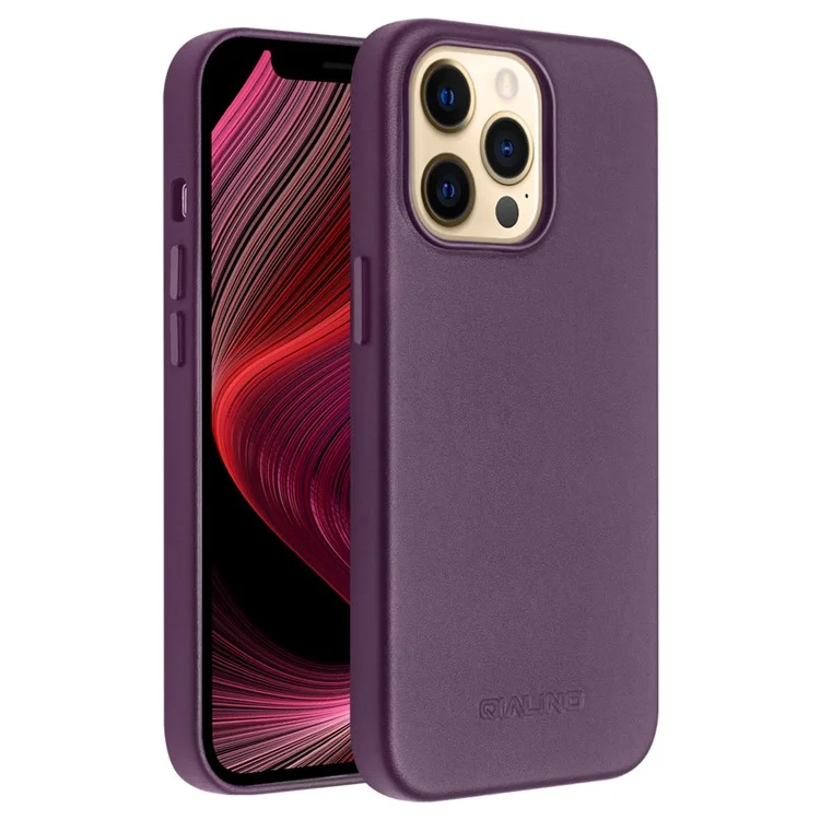 Qialino Pour Iphone 13 Pro 6.1 Pouces Coue de Vache en Cuir en Cuir Couverture de Téléphone Magnétique Pour Chargement Magsafe - Violet